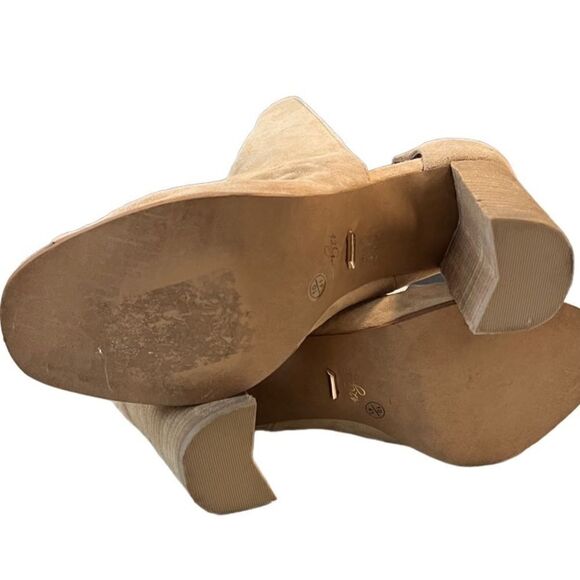 42 Gold Tan Loyalty Suede Open Toe Block Heel Booties Size 10 - Picture 6 of 14